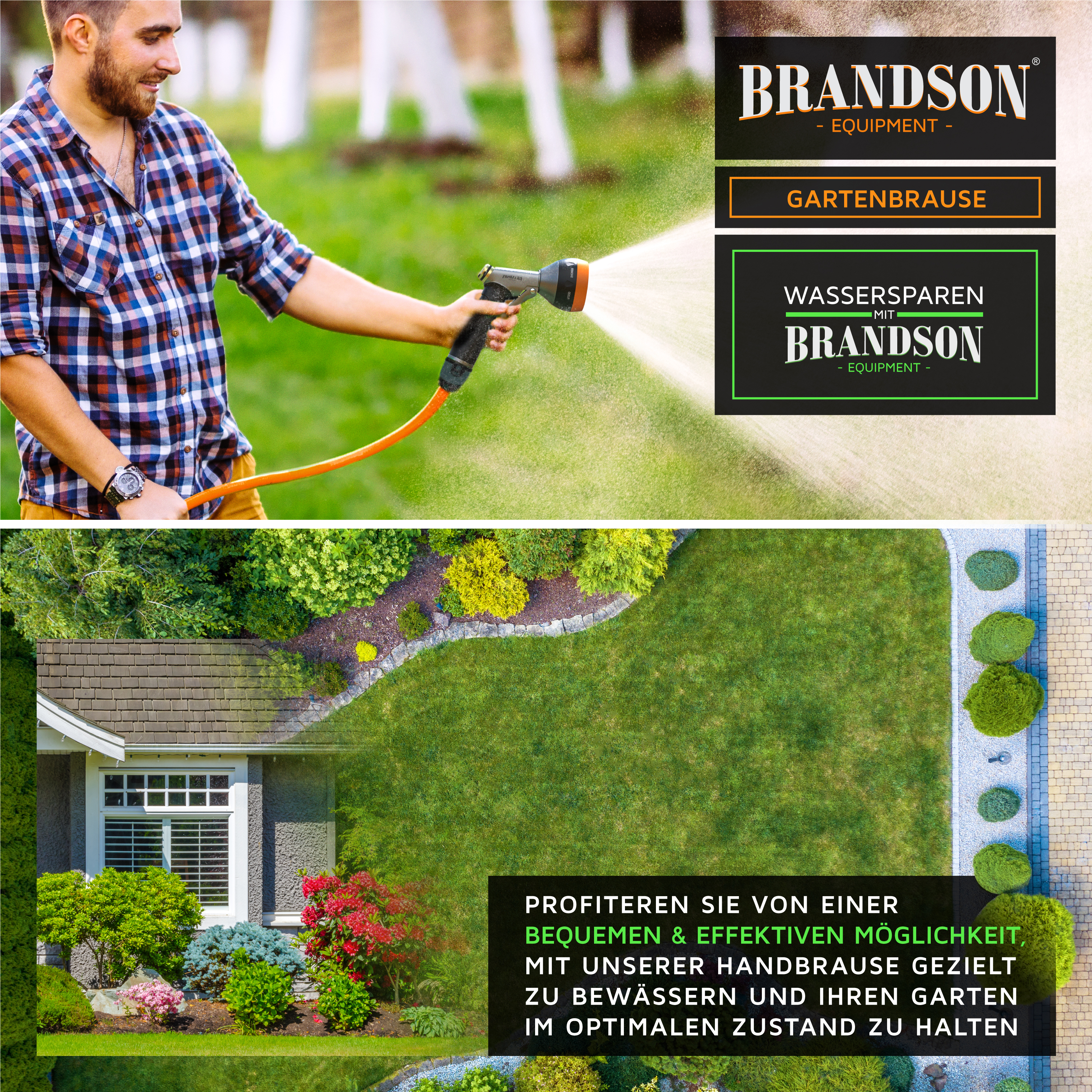 Brandson Gartenbrause mit ergonomischem Griff und Sprühkopf, ideal zum gezielten Bewässern von Gärten.