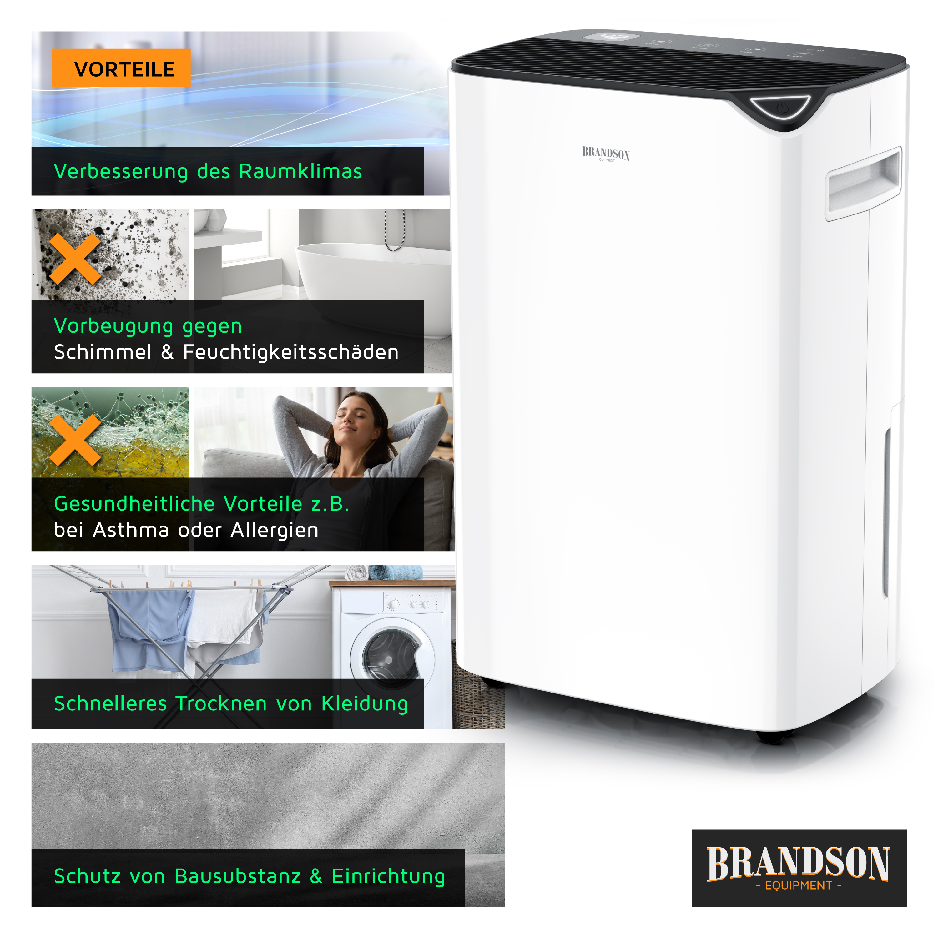Mobiler Luftkühler von Brandson in Weiß mit elegantem Design, Bedienfeld oben und seitlichem Griff für einfachen Transport.