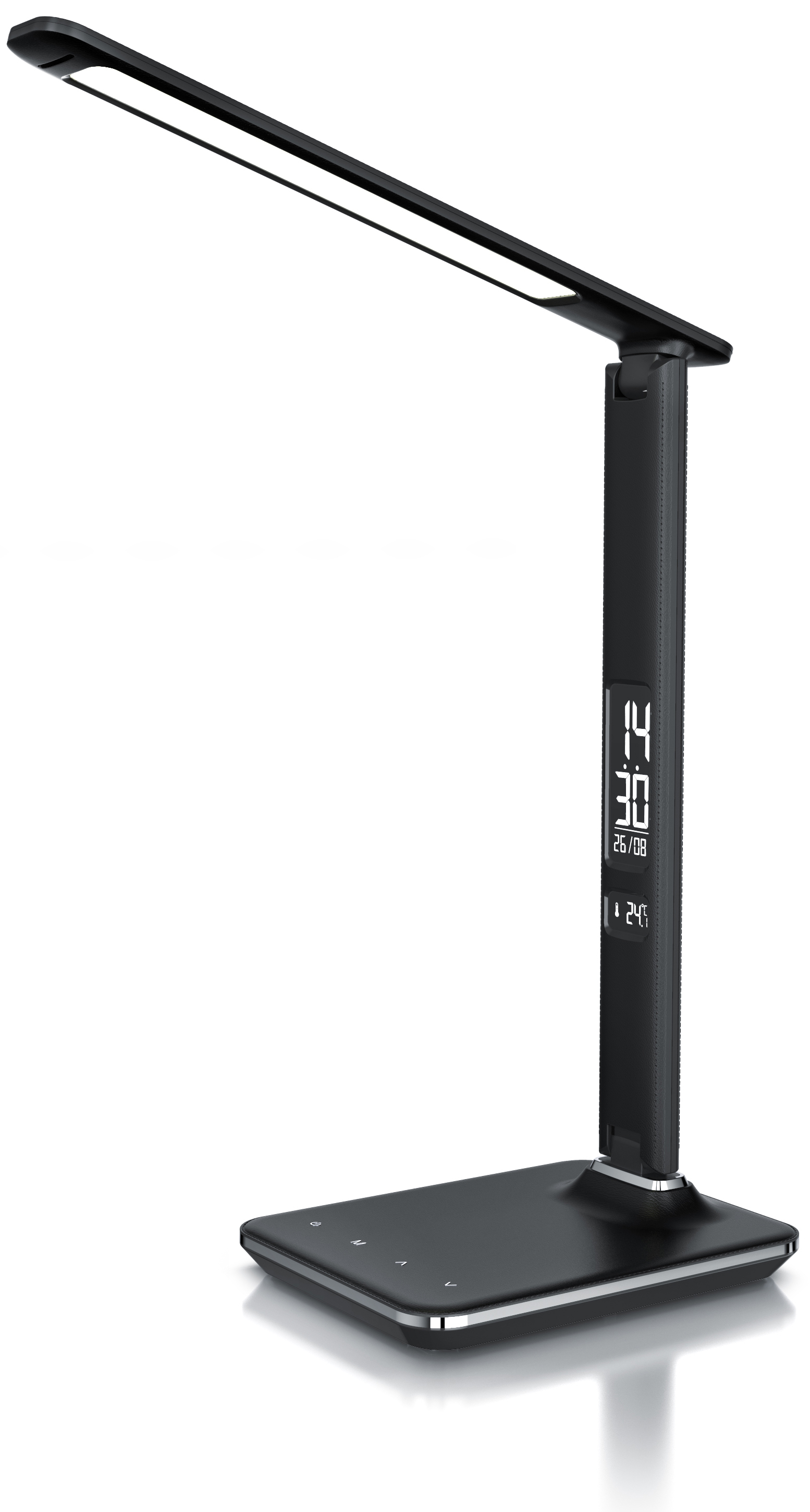 Brandson Tischlampe in Schwarz mit schlanker Bauform, digitalem Display und Touch-Bedienfeld auf einem stabilen Standfuß.