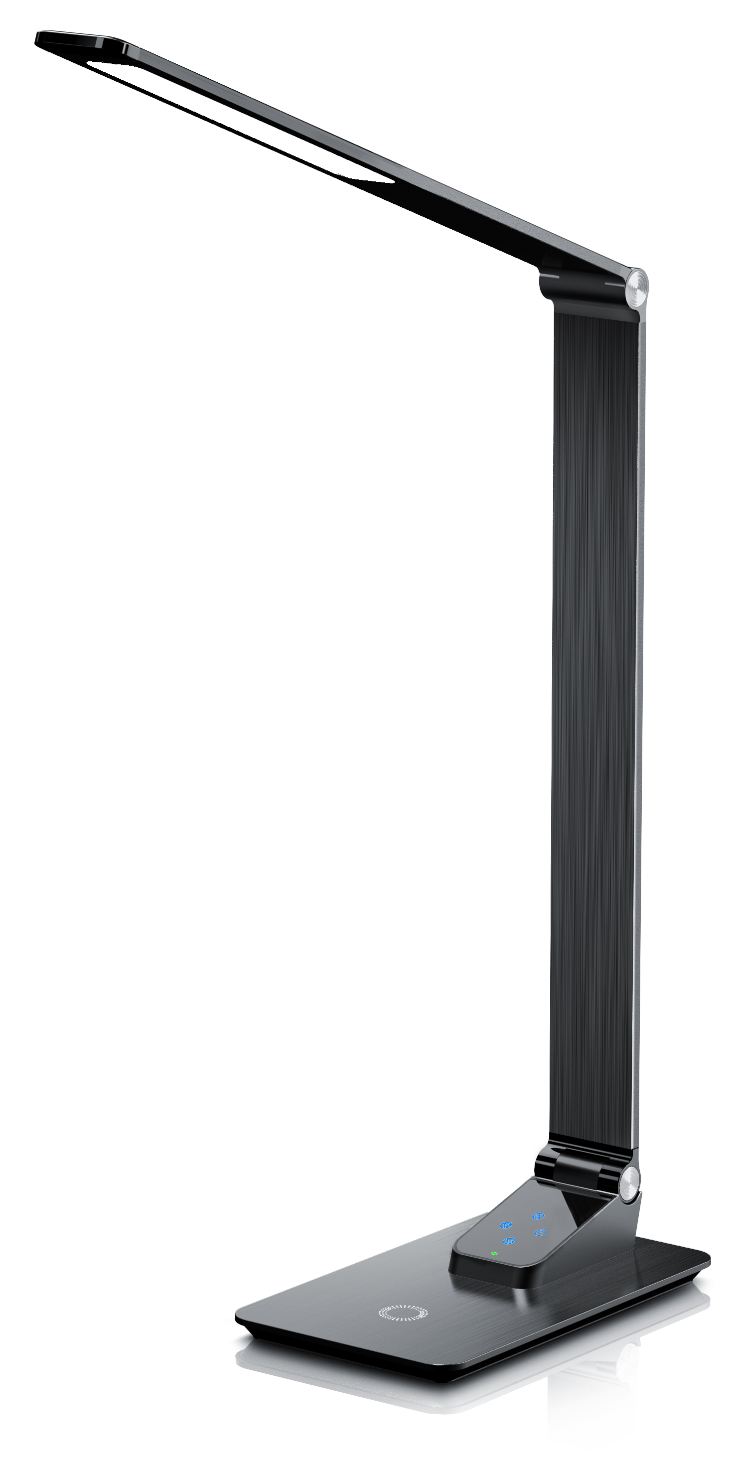 Brandson LED-Schreibtischlampe mit flexiblem Arm, schwarzem Gehäuse und Touch-Bedienfeld auf der Basis.