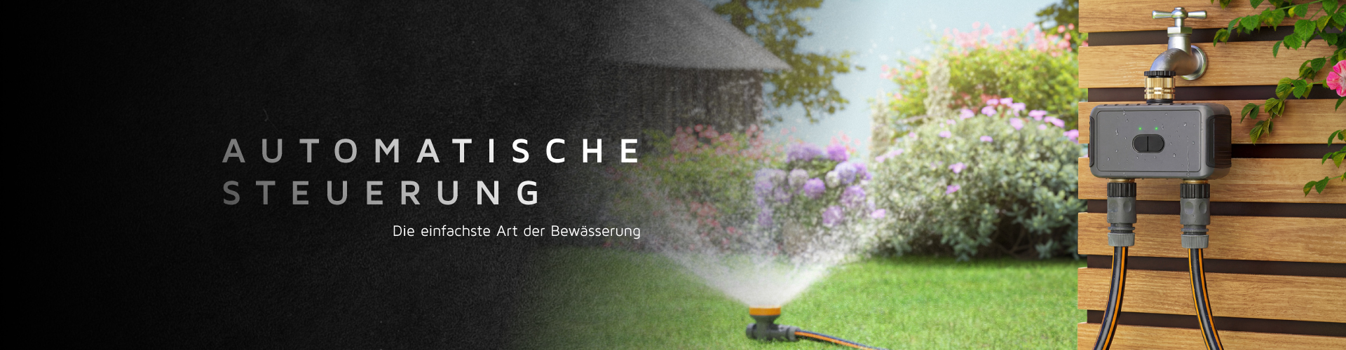 Brandson automatische Bewässerungssteuerung mit zwei Anschlüssen, graues Gehäuse, ideal für Gartenbewässerung.