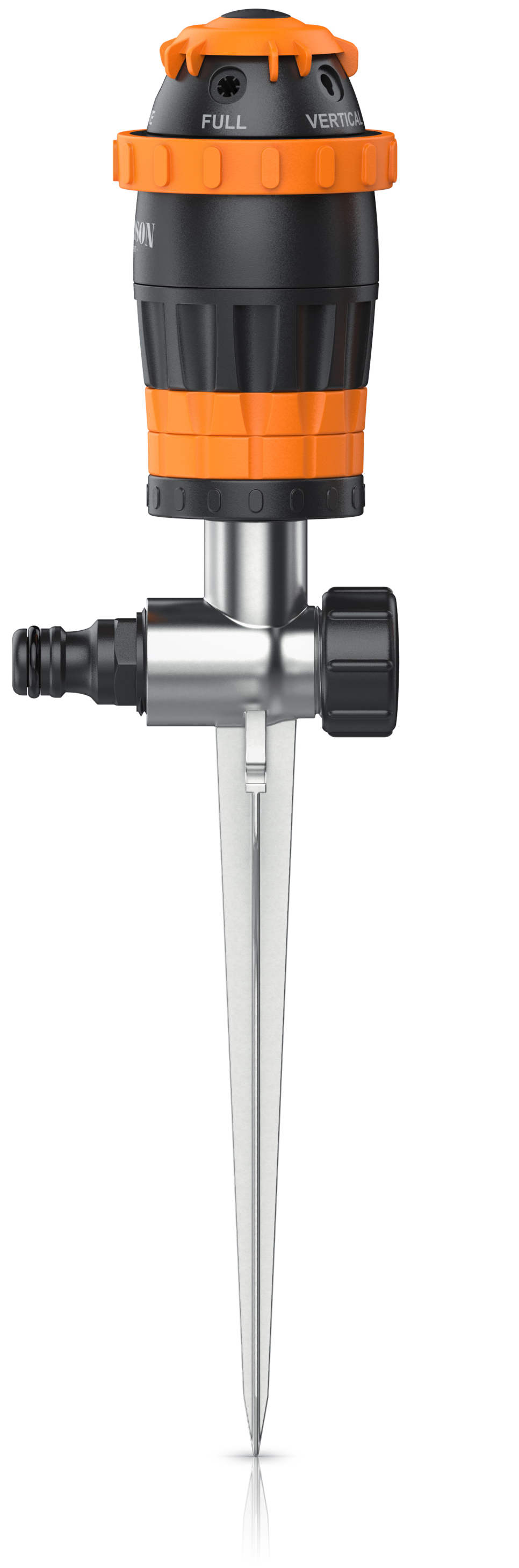 Brandson Gartenbewässerungsgerät mit orangefarbenem Griff und silbernem Metallstift, ideal für präzise Bewässerung.