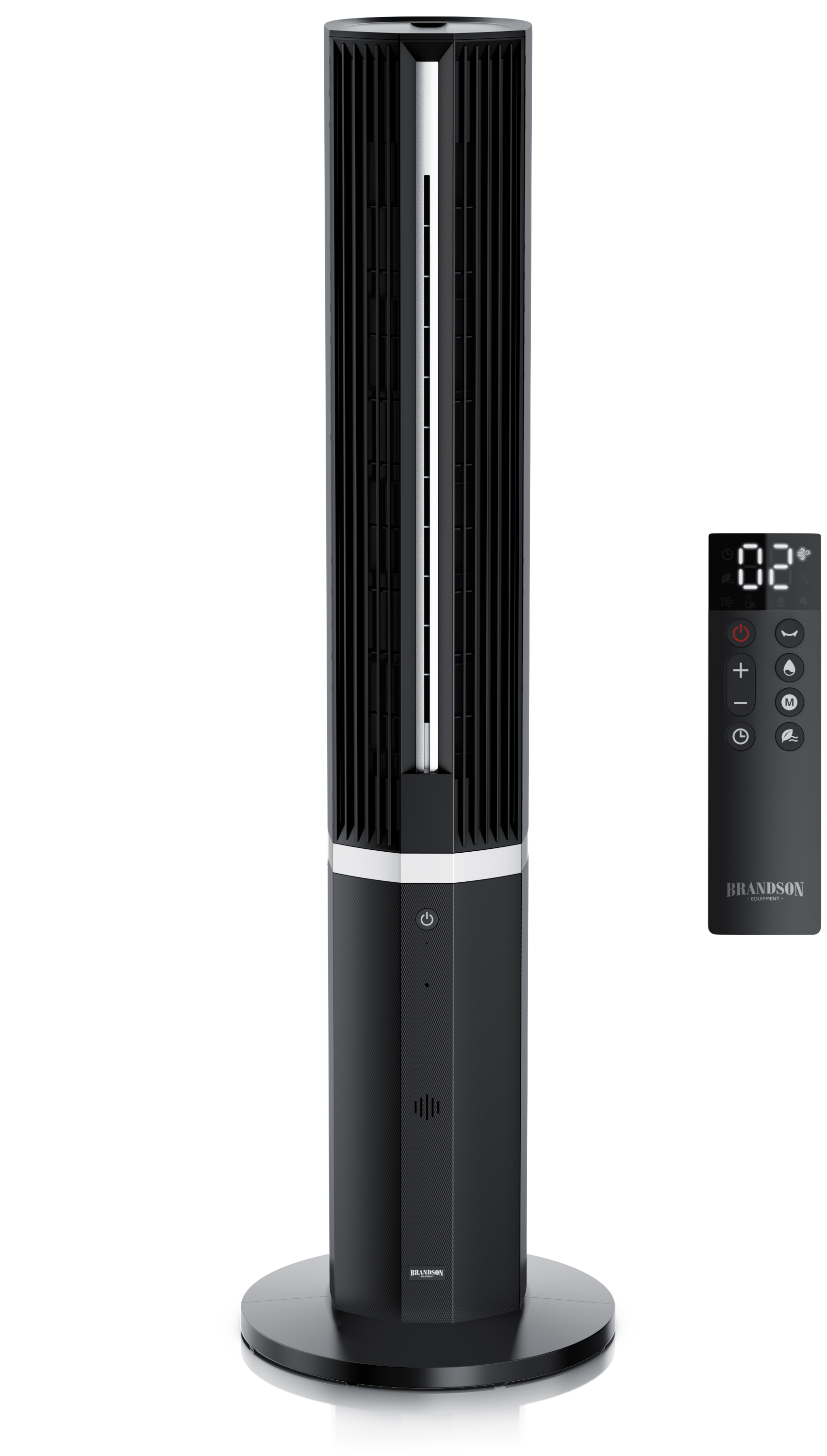 Brandson Turmventilator in Schwarz mit schlankem Design, mit Bedienfeld und Fernbedienung für einfache Bedienung.