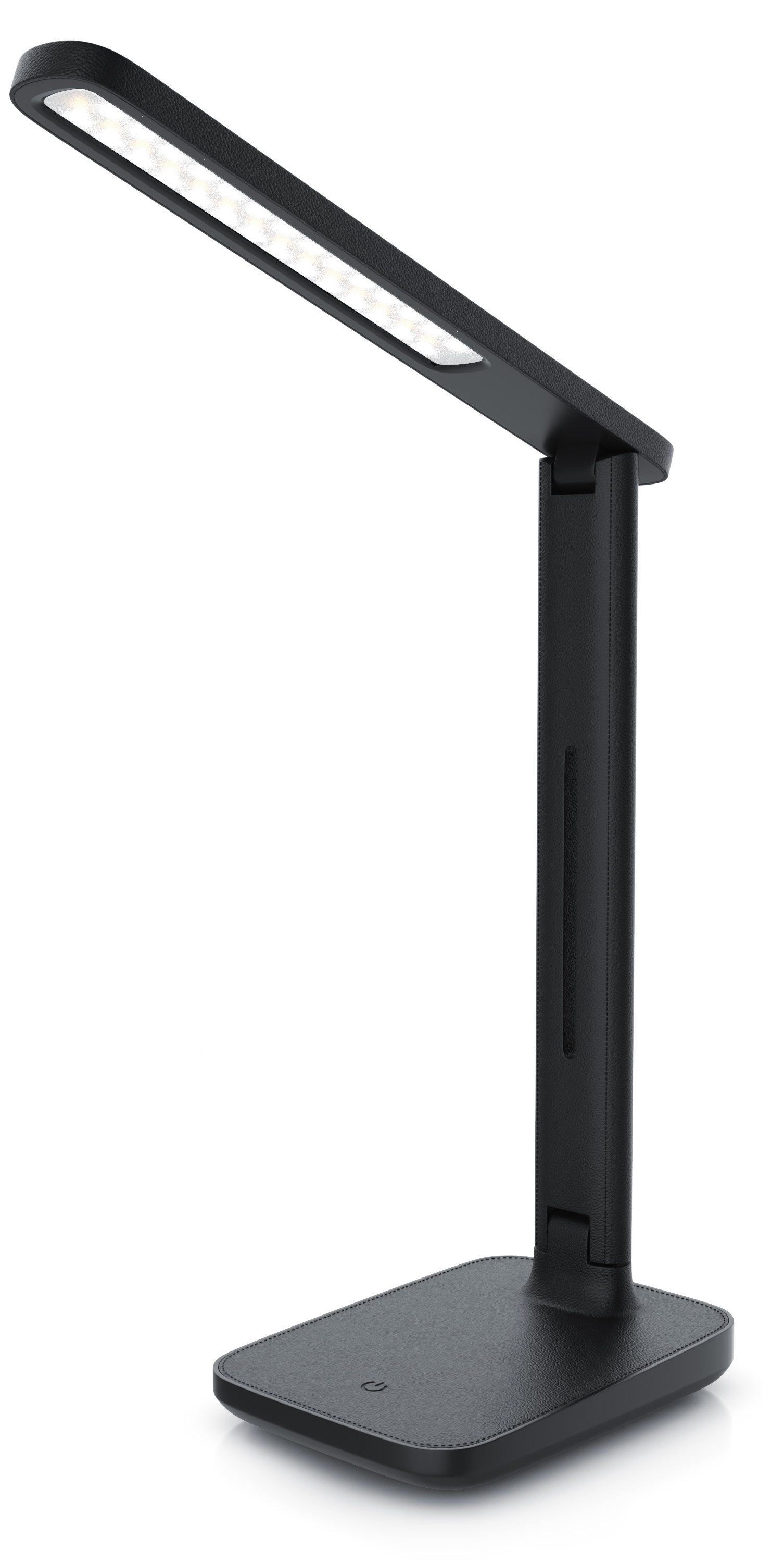 Brandson Tischlampe in Schwarz mit schmalem, verstellbarem Arm und LED-Leuchtstreifen auf der Oberseite, ideal für Schreibtische.