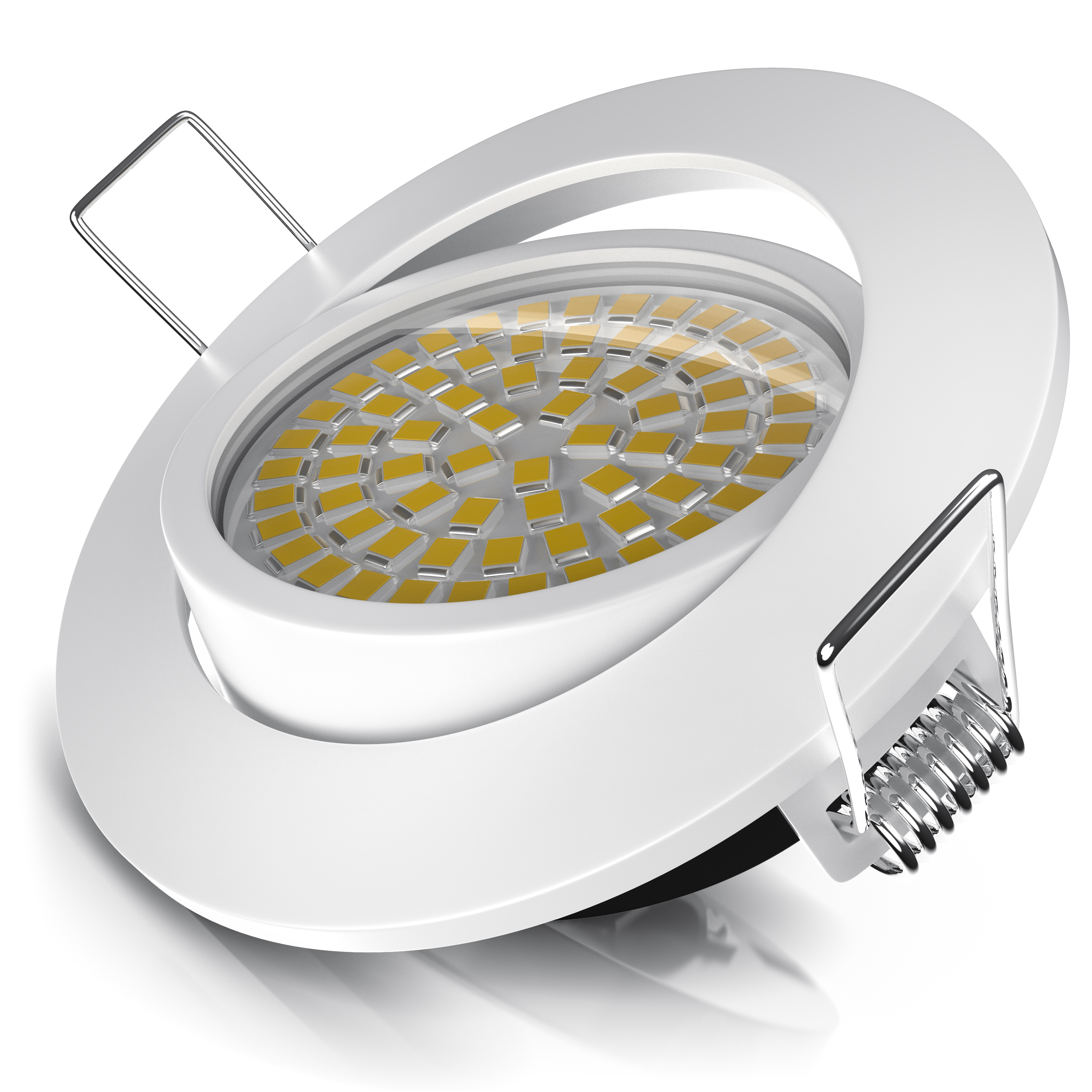Brandson LED Einbaustrahler in Weiß mit runder Bauform und sichtbaren LED-Chips, geeignet für Deckenmontage.
