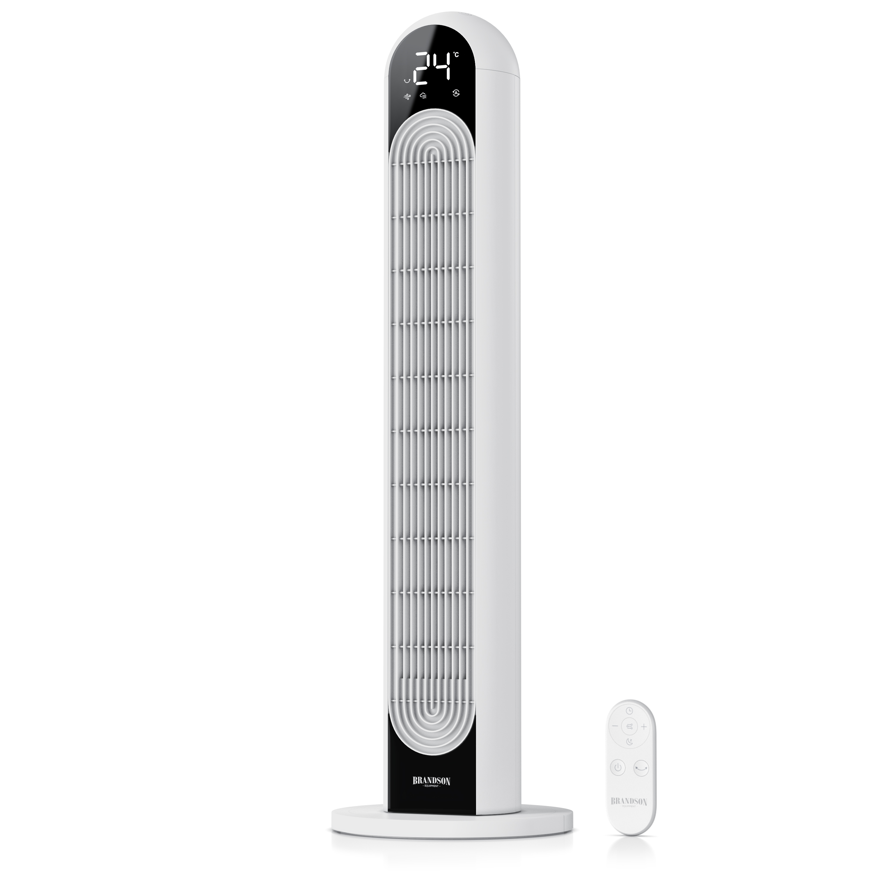 Brandson Turmventilator in Weiß mit Digitalanzeige, Fernbedienung und elegantem Design, ideal für die Kühlung zu Hause.