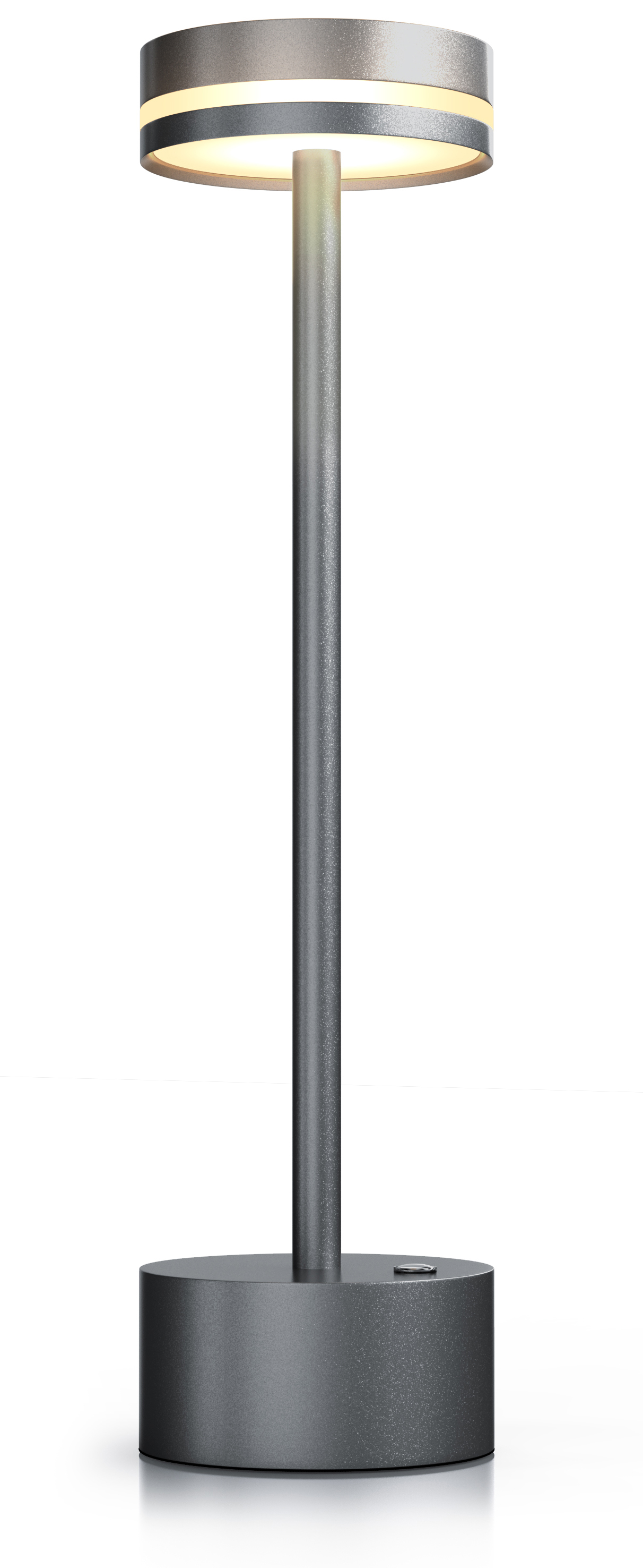 Brandson Stehlampe mit schlankem, grauem Metalldesign und runder Leuchte, ideal für moderne Wohnräume.