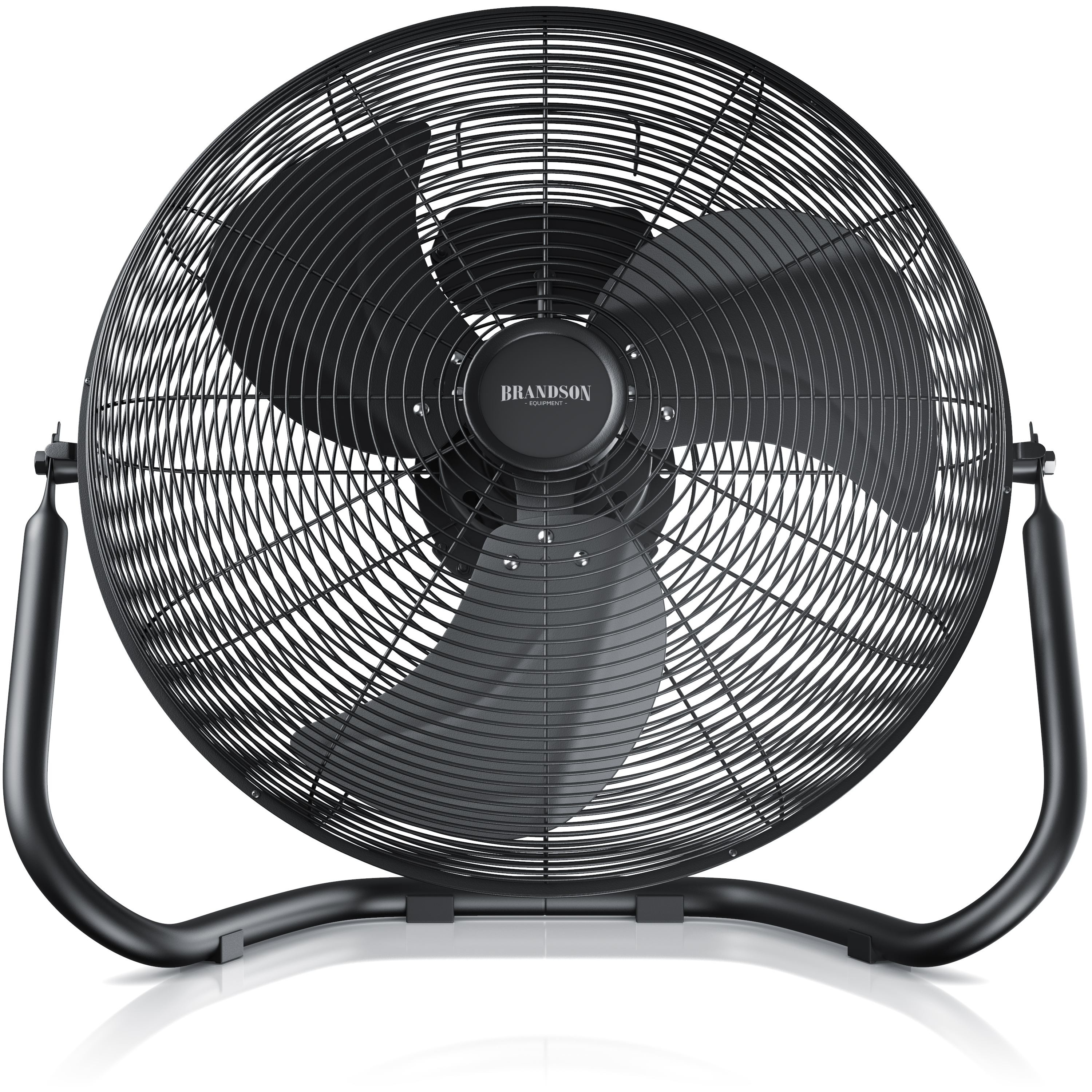 Windmaschine von Brandson mit einem stabilen schwarzen Metallrahmen und drei großen Flügeln, die für eine effiziente Luftzirkulation ausgelegt sind.