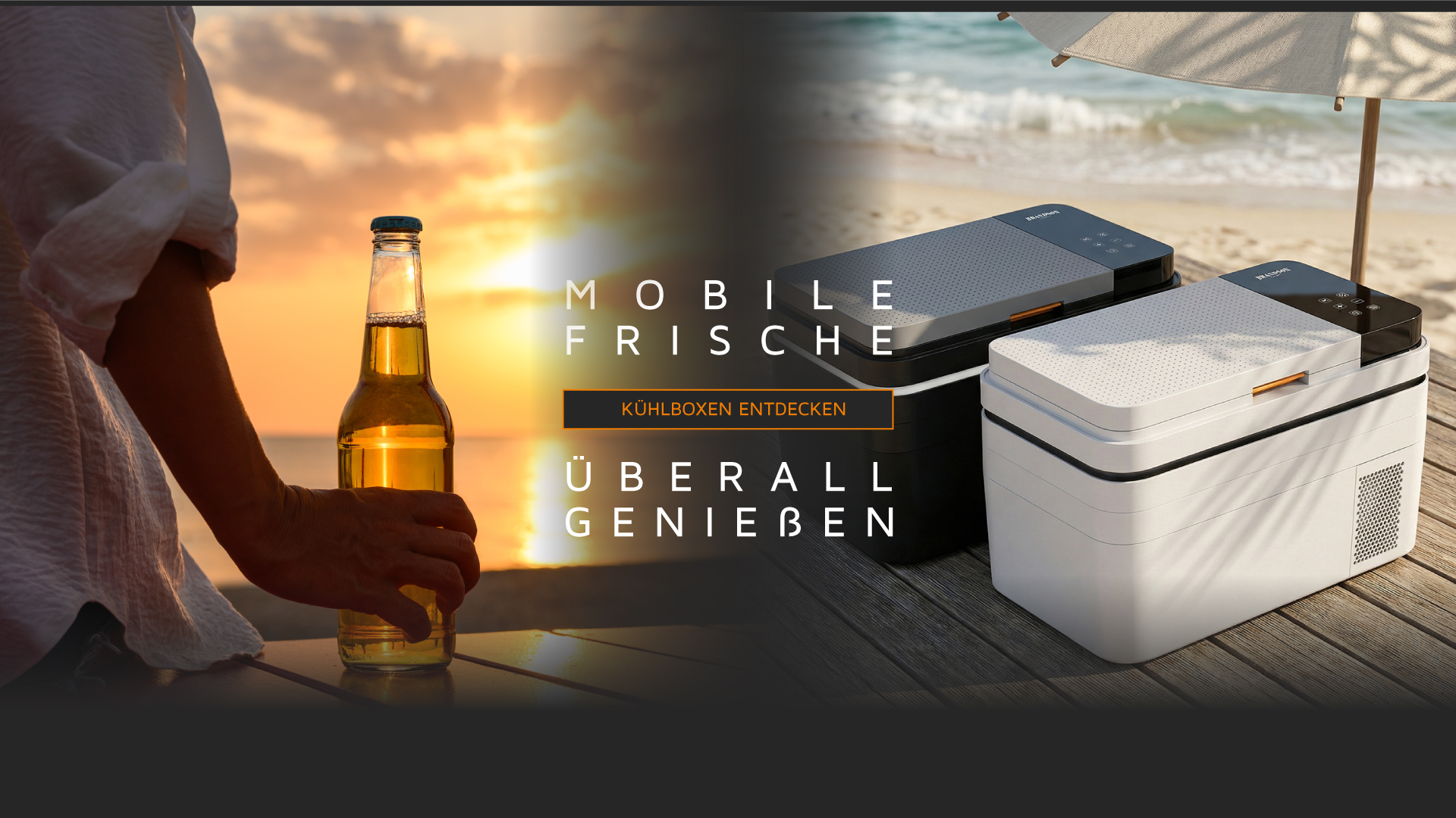 Brandson elektrische Kühlbox in schwarz und weiß, mit Bedienfeld und modernem Design, ideal für den Einsatz im Freien.