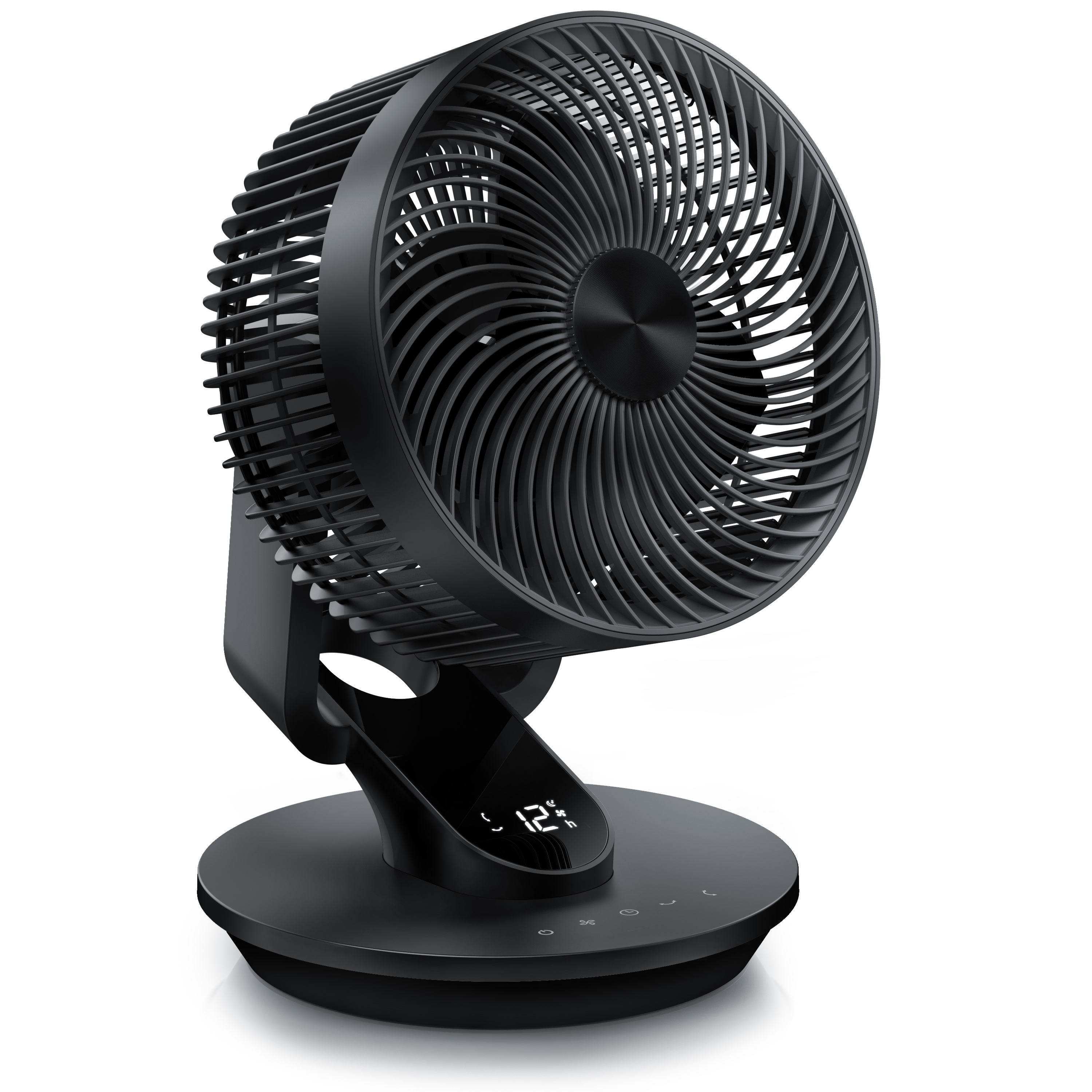 Brandson Standventilator in Schwarz mit runder Basis, digitalem Display und Bedienfeld, ideal für die Nutzung im Innenbereich.