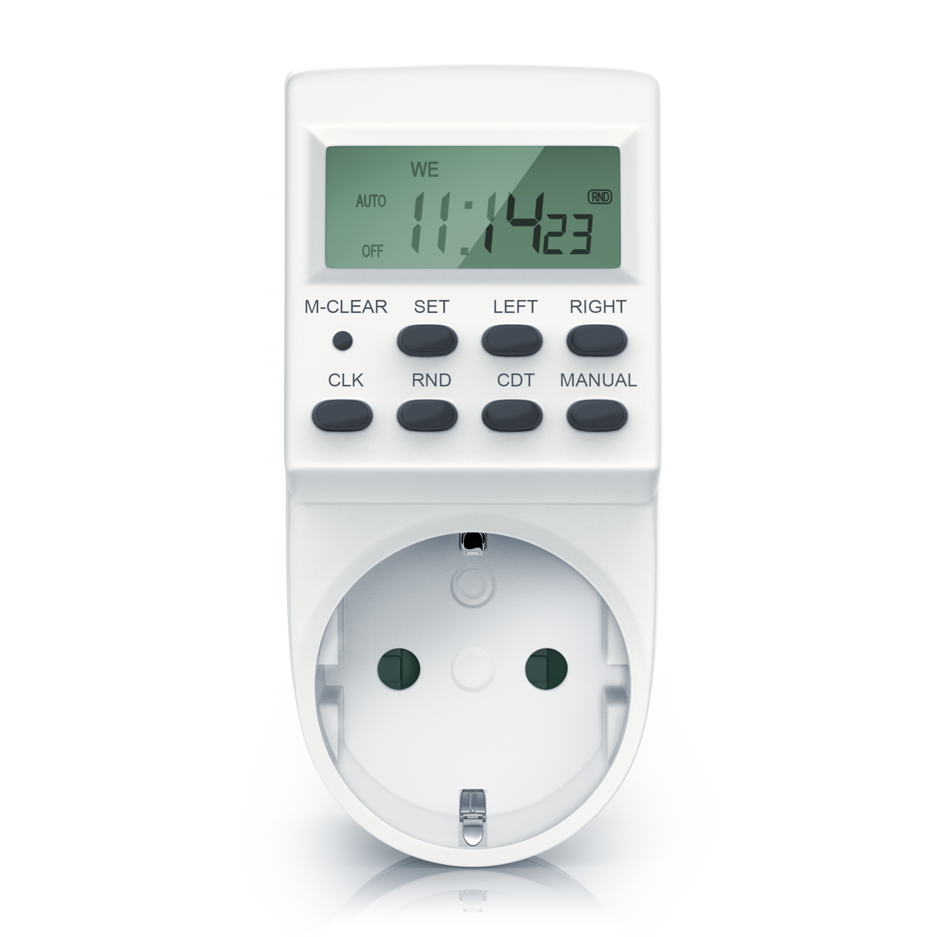 Brandson Zeitschaltuhr in Weiß mit digitalem Display und mehreren Tasten zur Programmierung, ideal für die Steuerung von elektrischen Geräten.