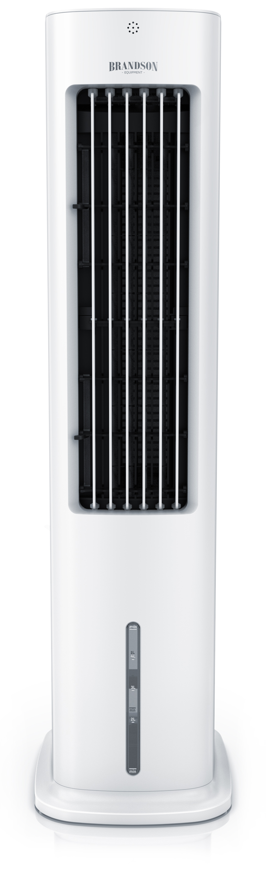 Brandson Turmventilator in Weiß mit schmalem Design, Bedienfeld und Luftauslässen für gezielte Luftzirkulation.