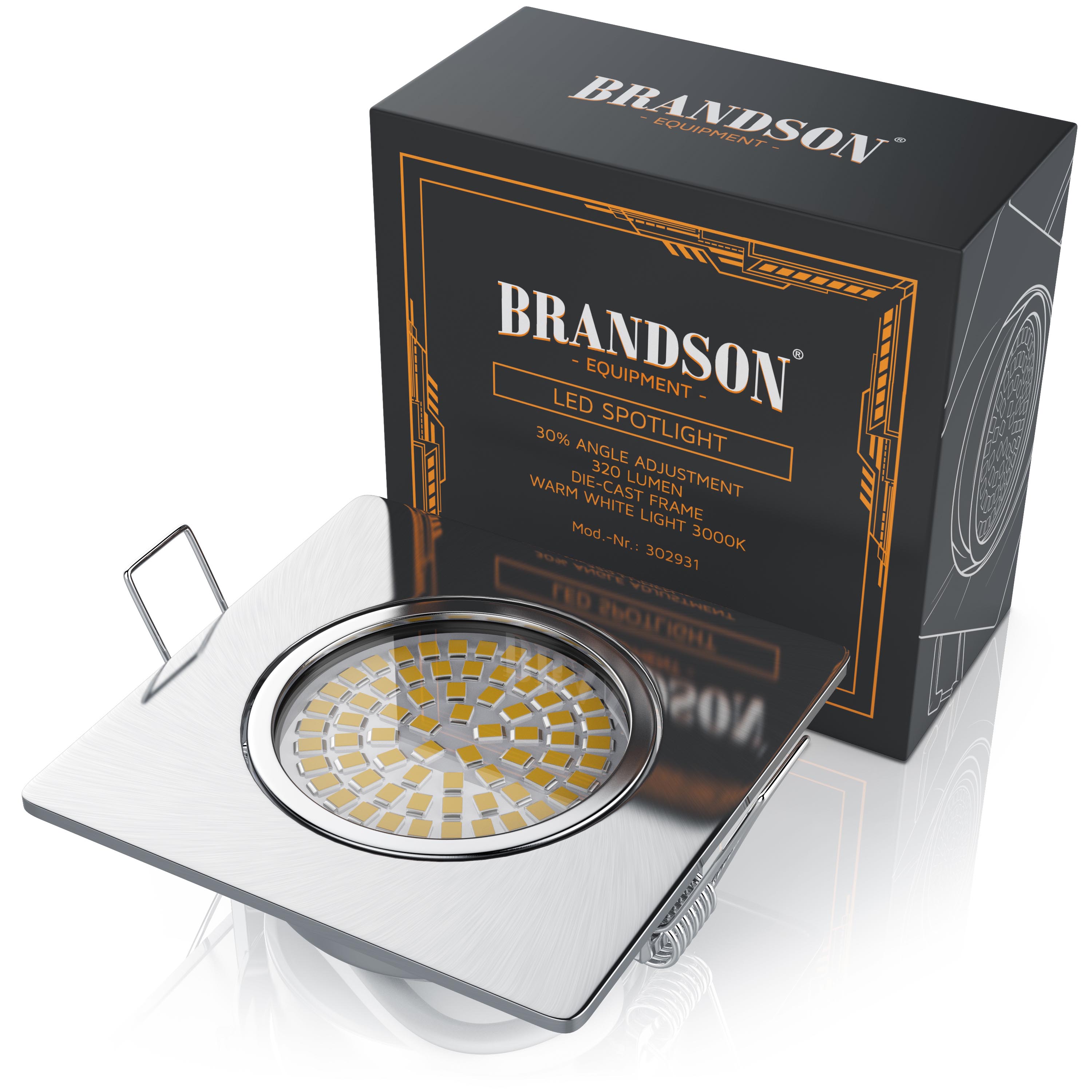 Brandson LED-Strahler mit Edelstahlrahmen, warmweißem Licht und einstellbarem Winkel für vielseitige Beleuchtung.