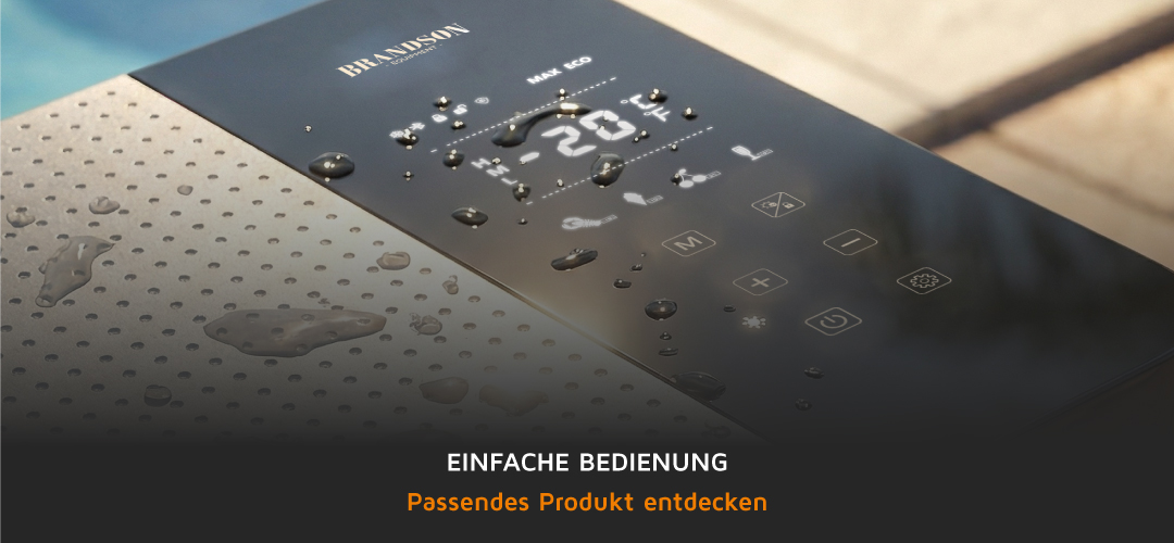 Mobiler Luftkühler von Brandson mit einem eleganten schwarzen Bedienfeld mit Wassertropfen und beleuchtetem Display für einfache Bedienung.