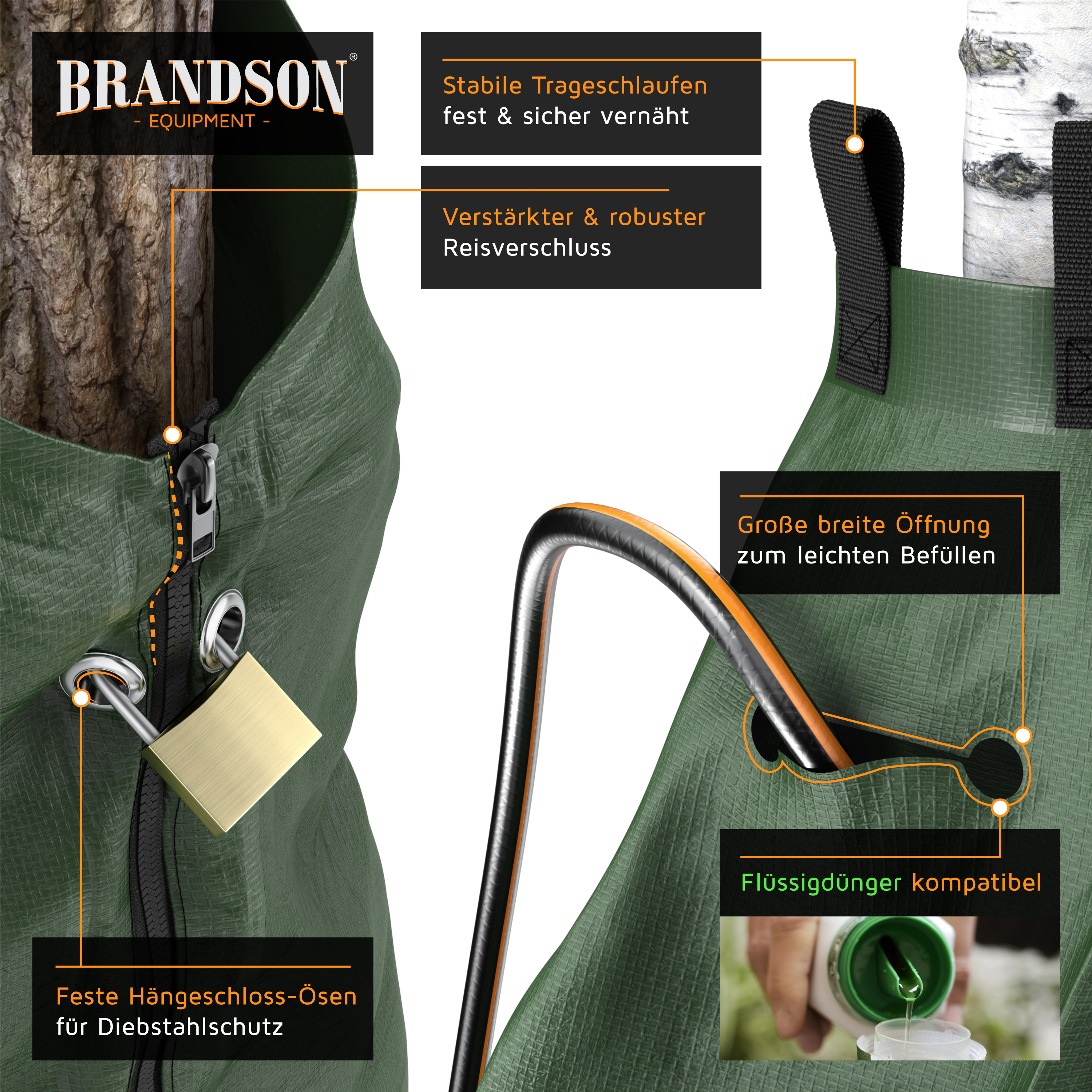 Brandson Gartensack mit stabilen Trageschlaufen, robustem Reißverschluss und großer Öffnung für einfaches Befüllen.