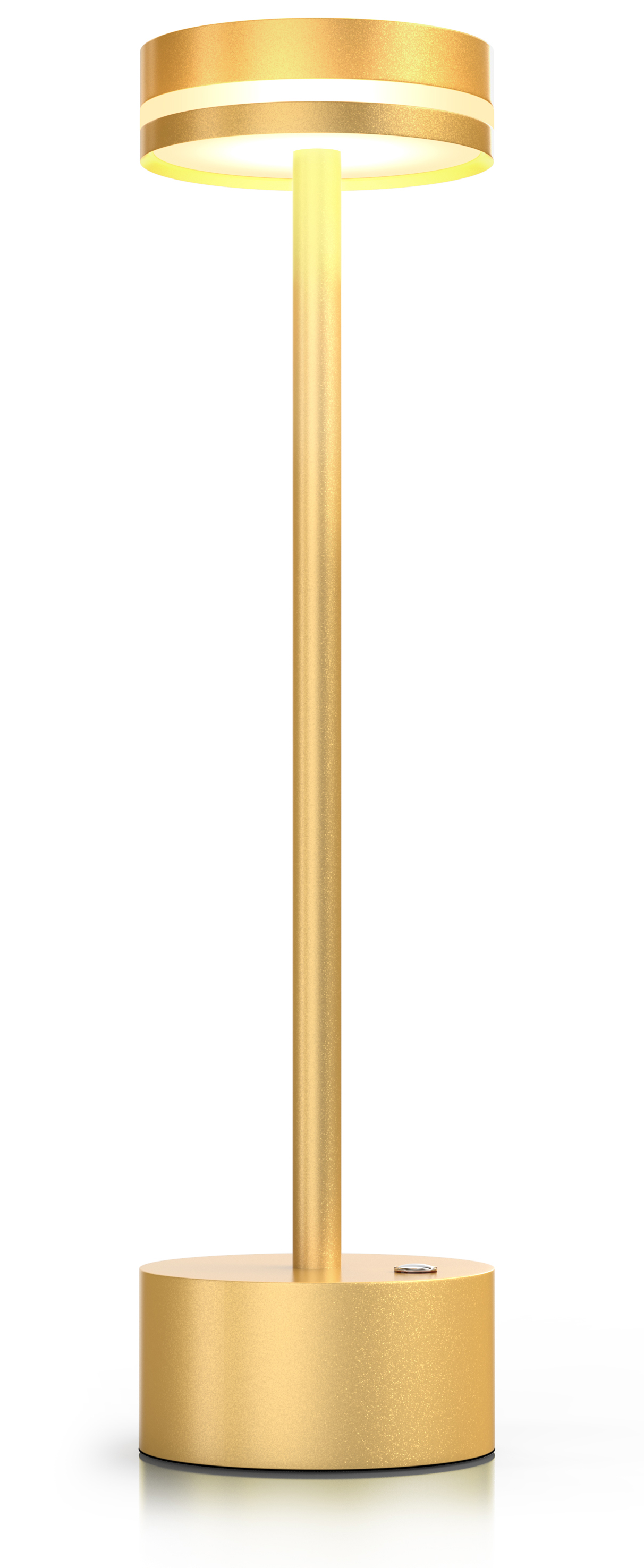 Brandson Stehlampe in Gold mit schlanker Bauform, runder Basis und leuchtendem Lampenschirm für stilvolle Beleuchtung.