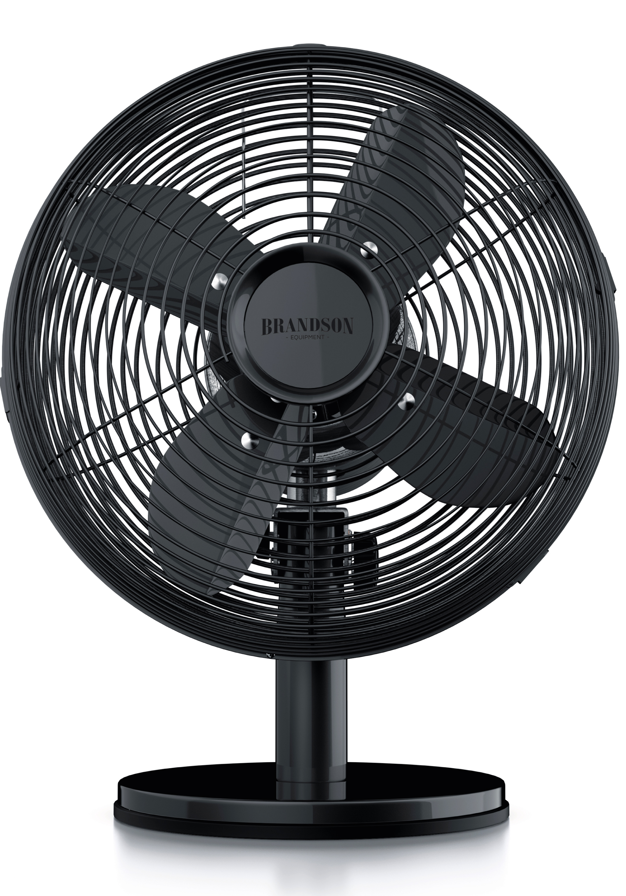 Brandson Standventilator in Schwarz mit runder Basis und verstellbarem Kopf für gezielte Luftzirkulation.