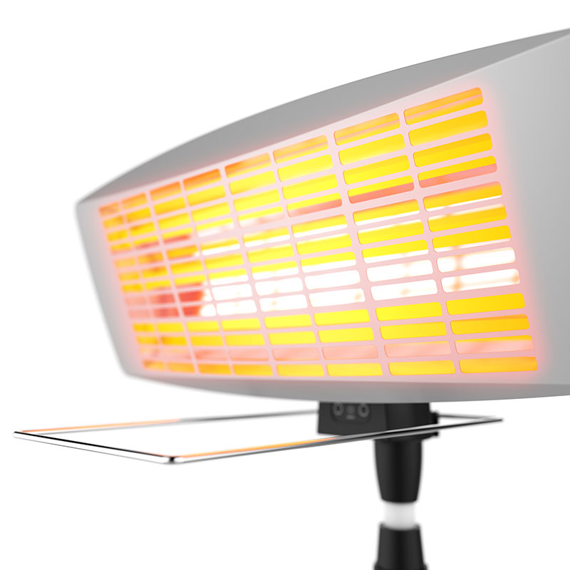 Brandson Heizlüfter mit einem weißen Gehäuse, sichtbarem Heizgitter in Gelb und Orange, Bedienfeld und stabiler Standfuß.