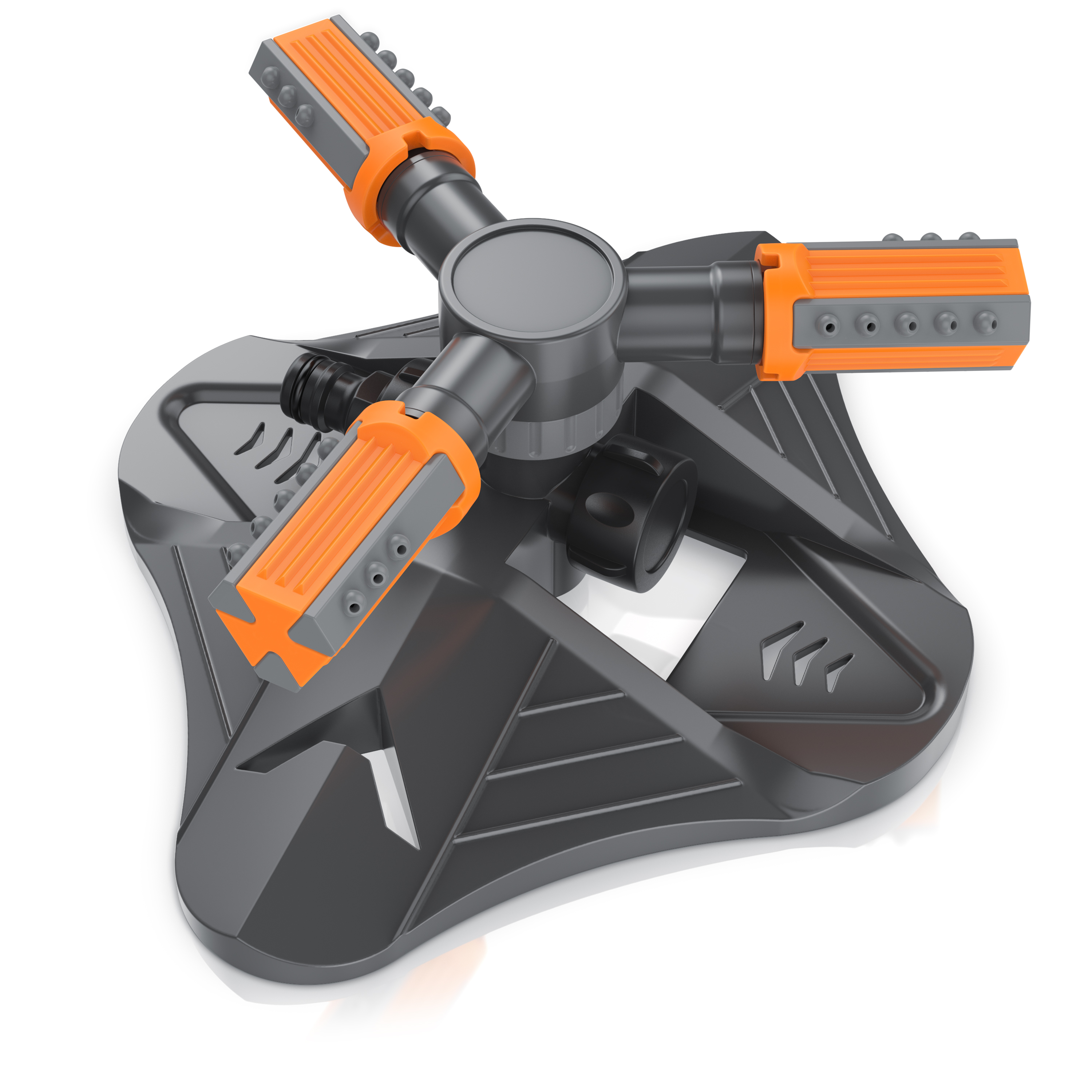 Sprinklersockel von Brandson mit robustem schwarzem Design und orangefarbenen Akzenten sowie verstellbaren Düsen für eine effiziente Wasserverteilung.