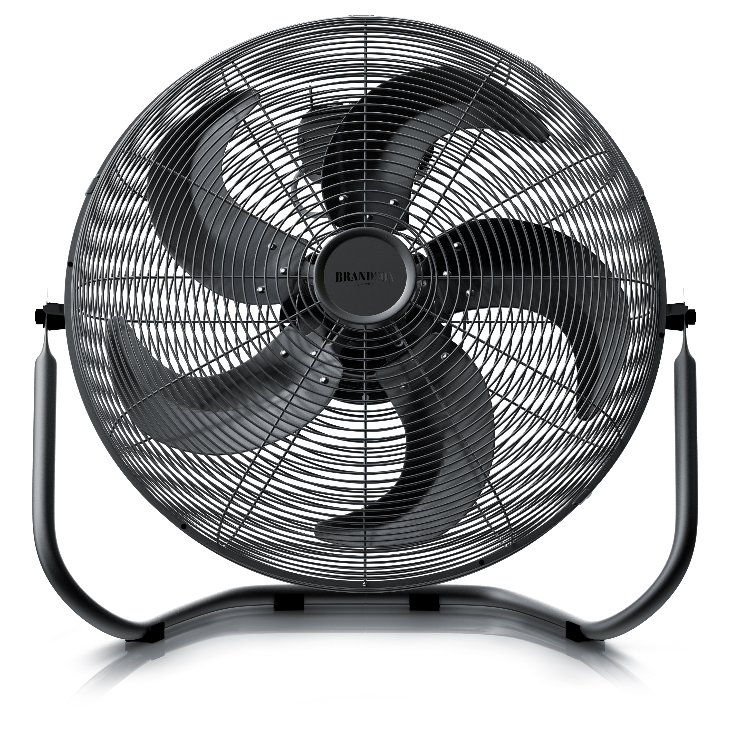 Brandson Windmaschine mit robustem Metallgehäuse, großen Lüfterblättern und stabiler Standbasis in Schwarz.