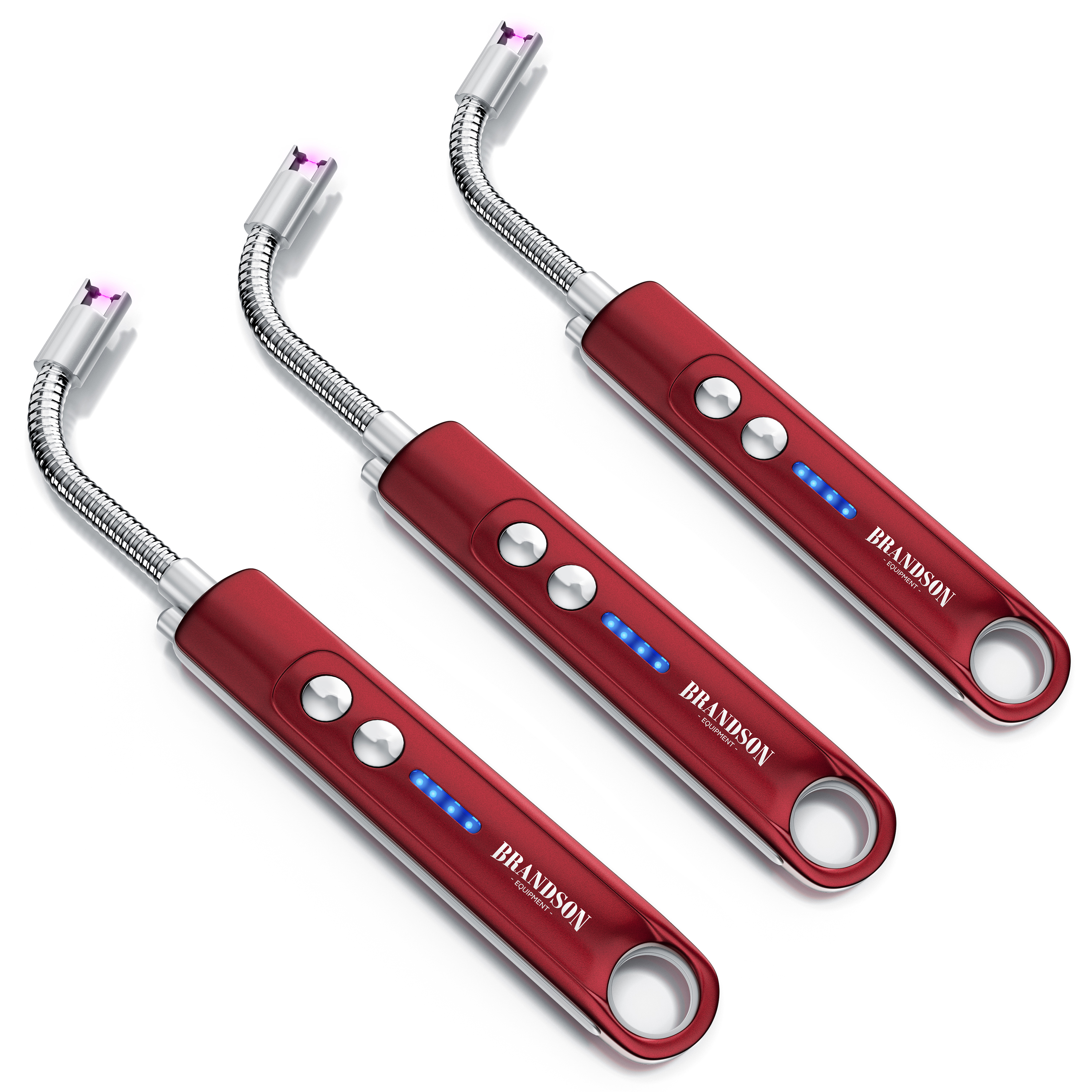 Brandson elektrisches Feuerzeug mit flexibler Spitze und LED-Anzeige in Rot, ideal für schwer erreichbare Stellen.