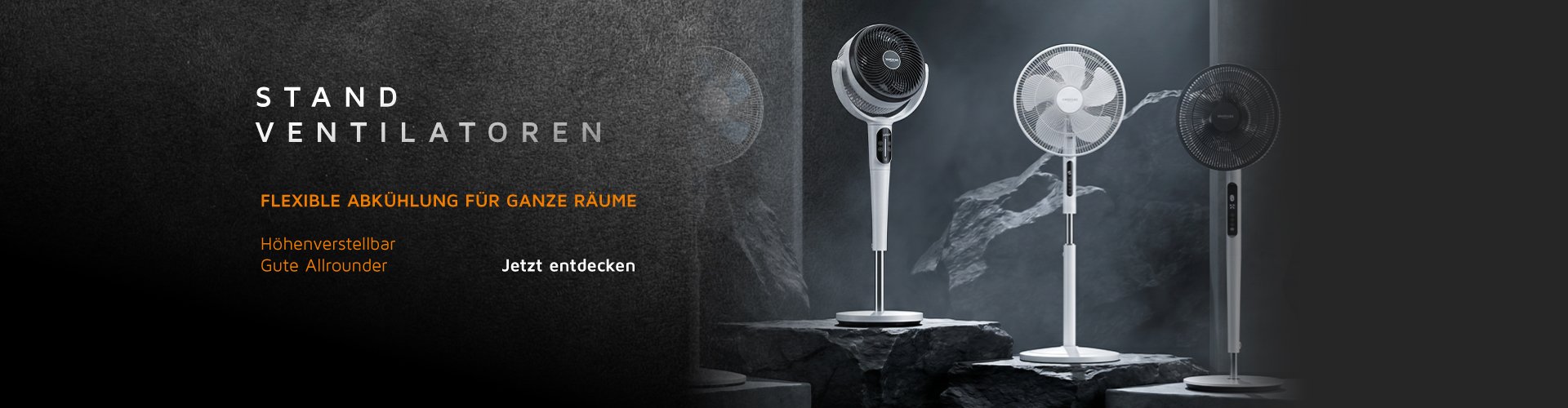 Brandson Standventilator mit höhenverstellbarem Design, modernem Look und stabiler Basis, ideal für flexible Abkühlung in Räumen.