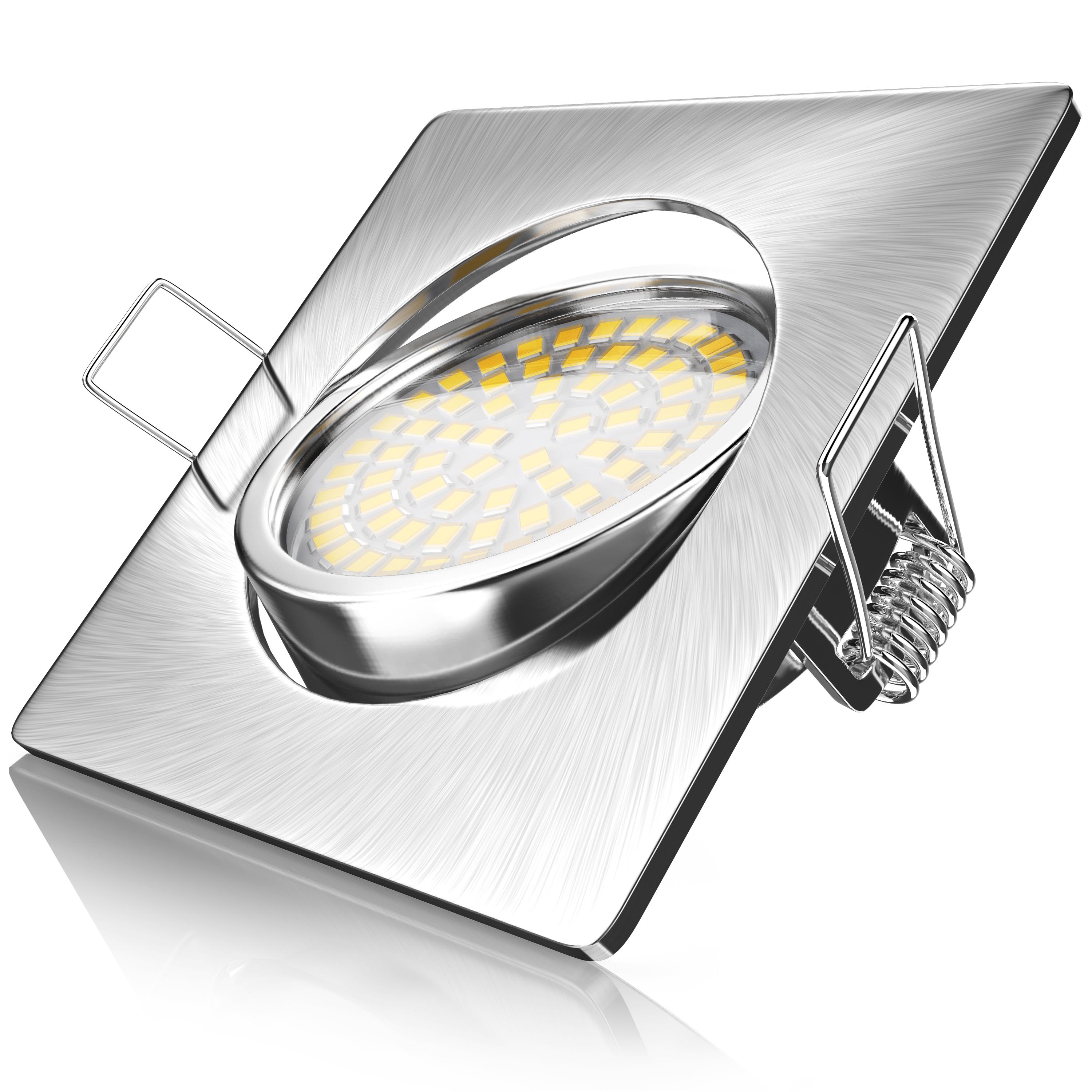 Brandson Einbaustrahler mit quadratischer Edelstahl-Oberfläche und runder LED-Lampe, ideal für moderne Innenräume.