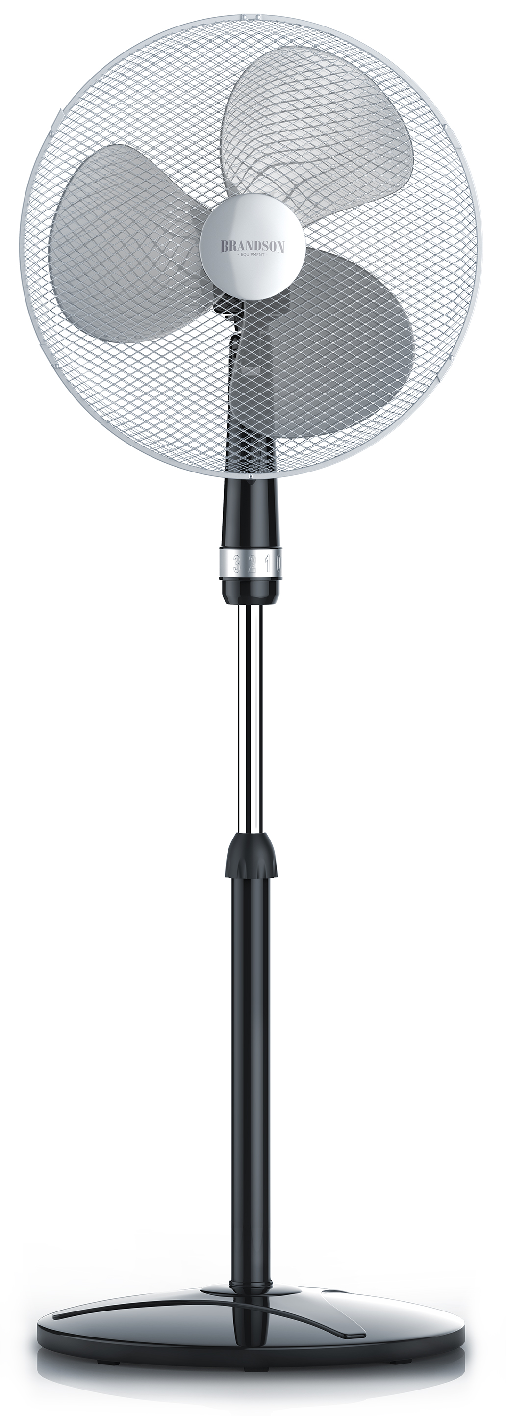 Brandson Standventilator in Schwarz mit drei Kunststoffblättern, verstellbarem Standfuß und stabiler Basis für optimale Luftzirkulation.