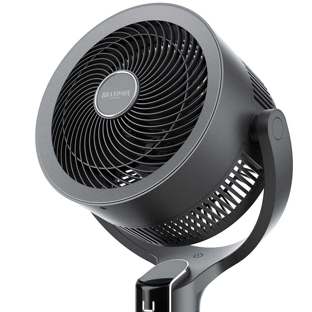 Brandson Standventilator in Schwarz mit runder Bauform, sichtbarem Bedienfeld und stabiler Basis.