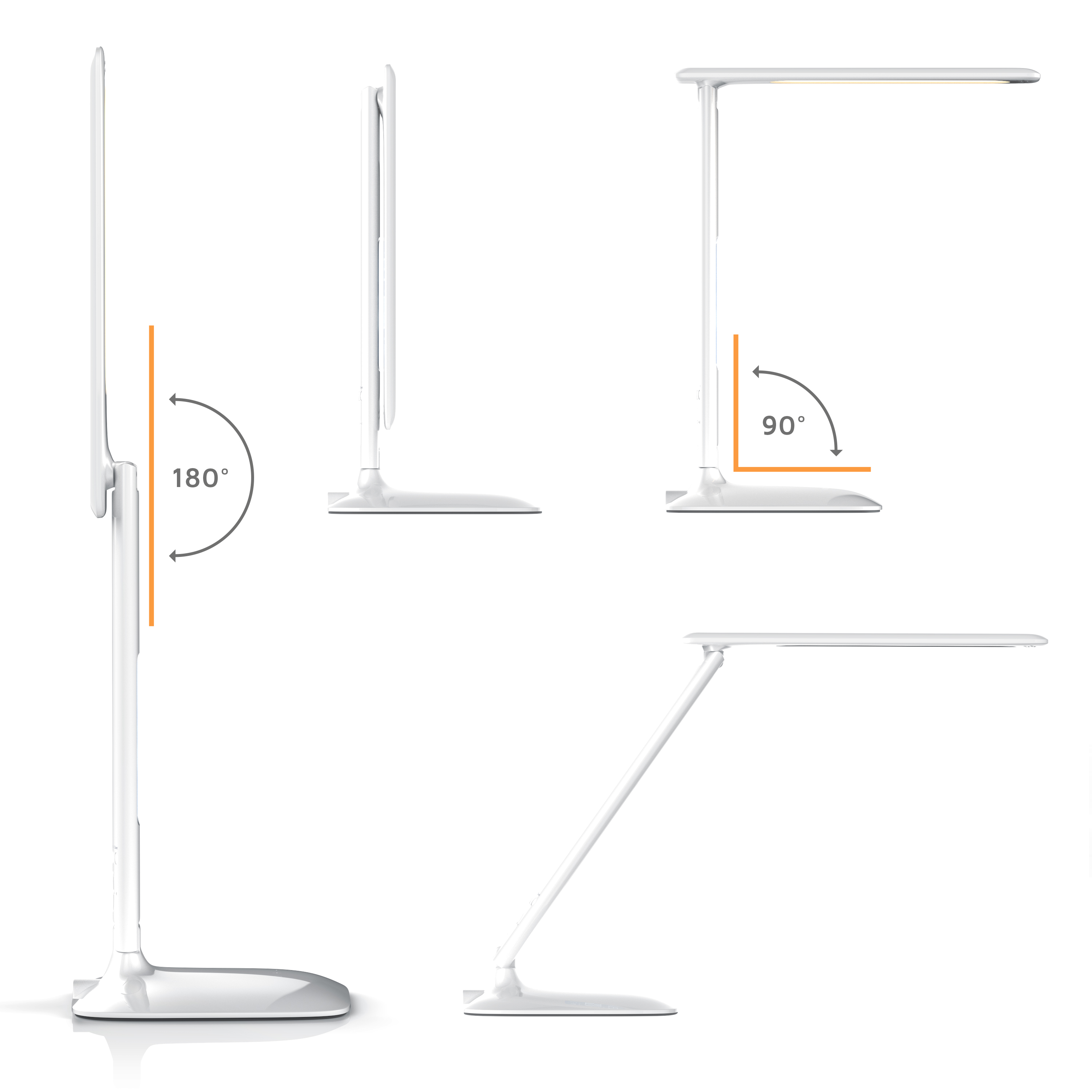 Brandson Tischlampe mit flexiblem Arm, in Weiß, drehbar um 180° und neigbar um 90°, geeignet für verschiedene Beleuchtungspositionen.