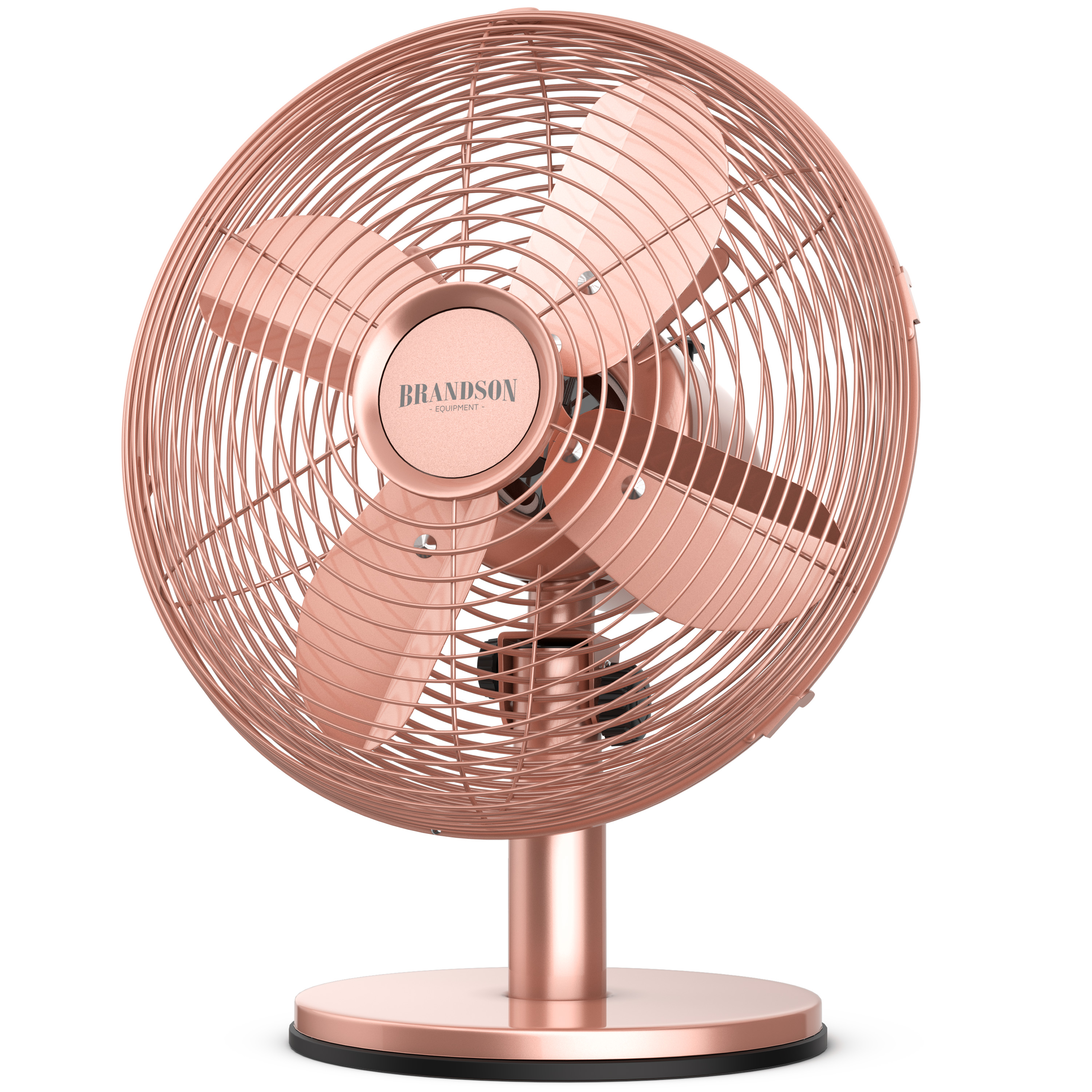 Brandson Standventilator in Roségold mit Metallgitter, stabiler Basis und sichtbarem Bedienfeld.