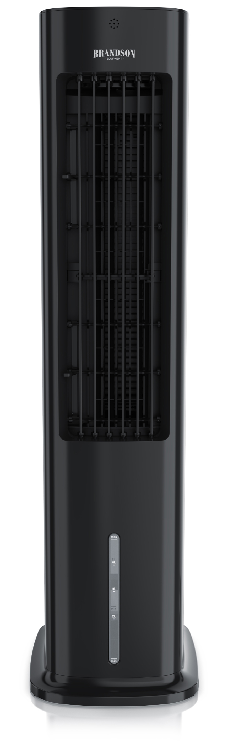 Brandson Turmventilator in Schwarz mit elegantem Design, Bedienfeld und vertikalen Lüftungsschlitzen für eine effiziente Luftzirkulation.