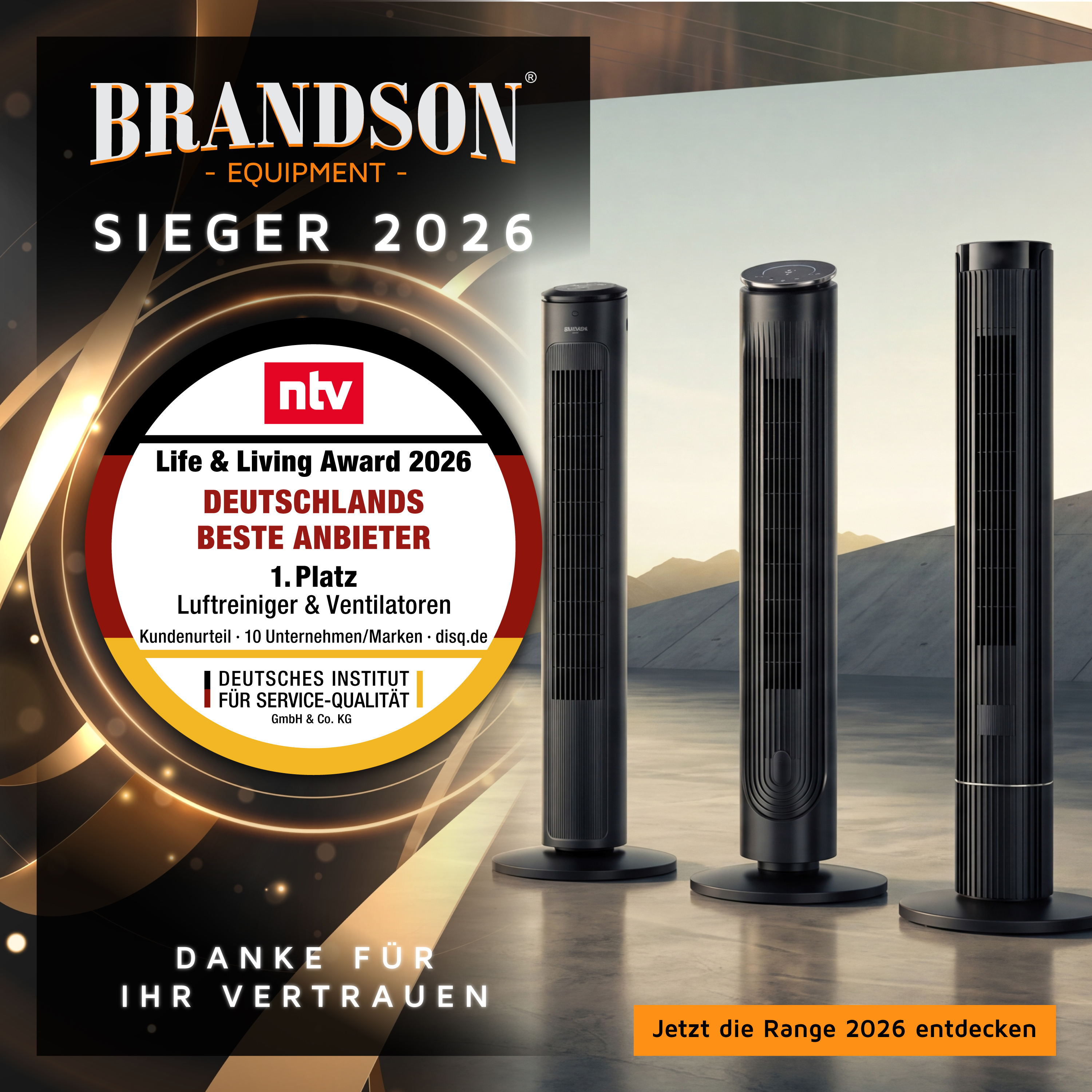 Brandson Turmventilator in schwarzer Farbe mit schlanker Bauform und sichtbarem Bedienfeld, ideal für die Raumkühlung.