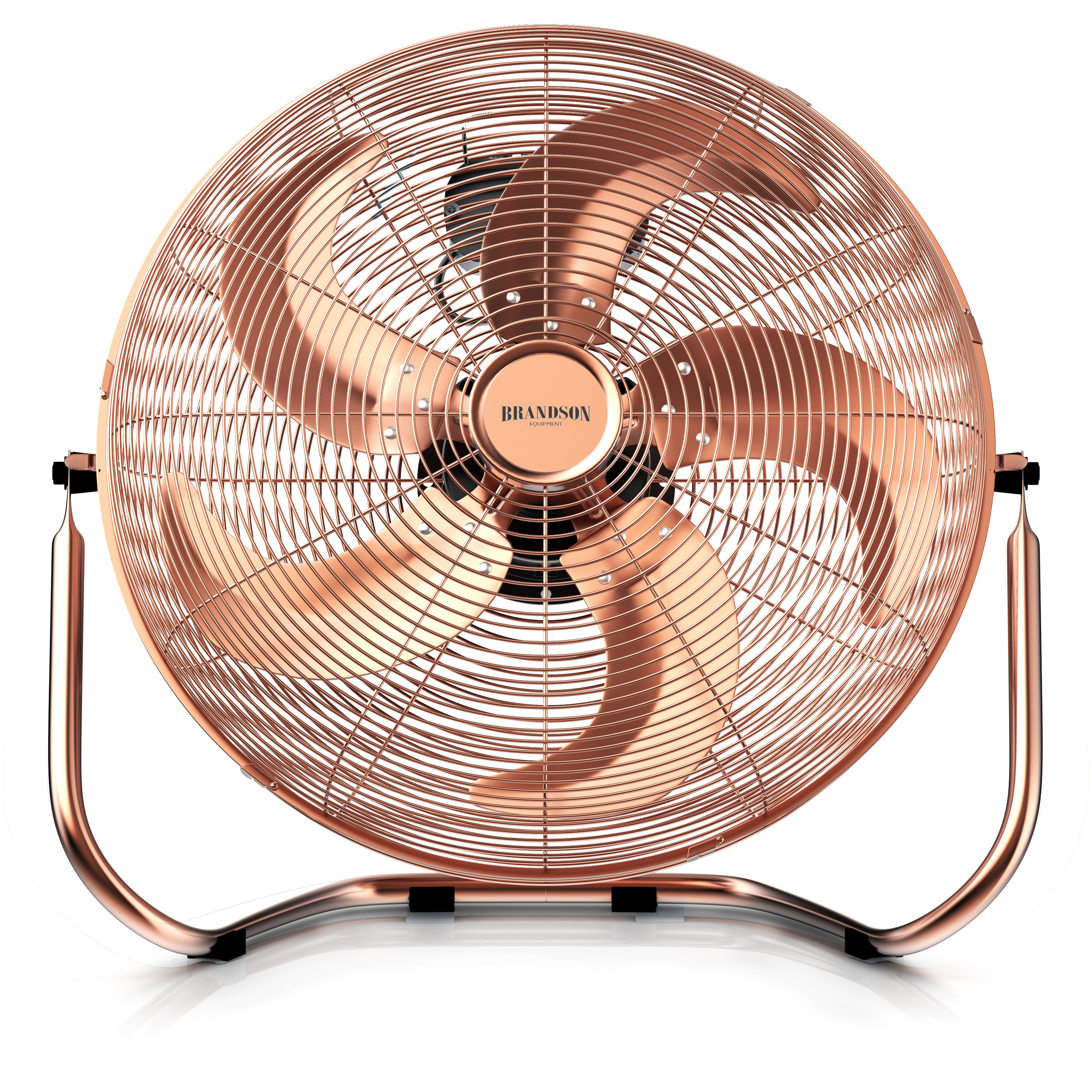 Brandson Standventilator mit einem eleganten, kupferfarbenen Gehäuse und einem stabilen Standfuß, ideal für die Nutzung im Innenbereich.