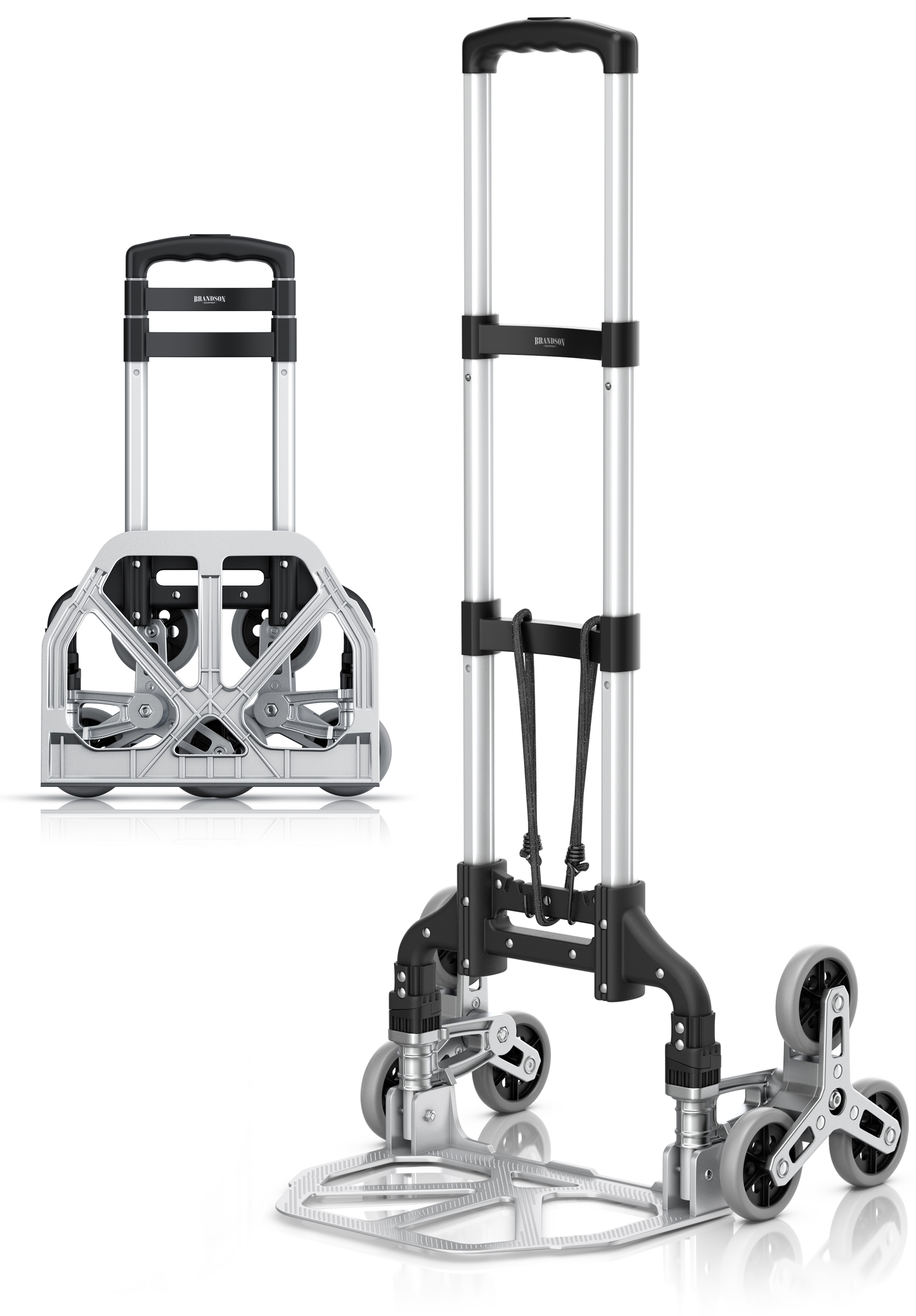 Zusammenklappbarer Sackkarre von Brandson mit stabilem Aluminiumrahmen, schwarzem Griff und leichtlaufenden Rädern, ideal für den Transport schwerer Gegenstände.